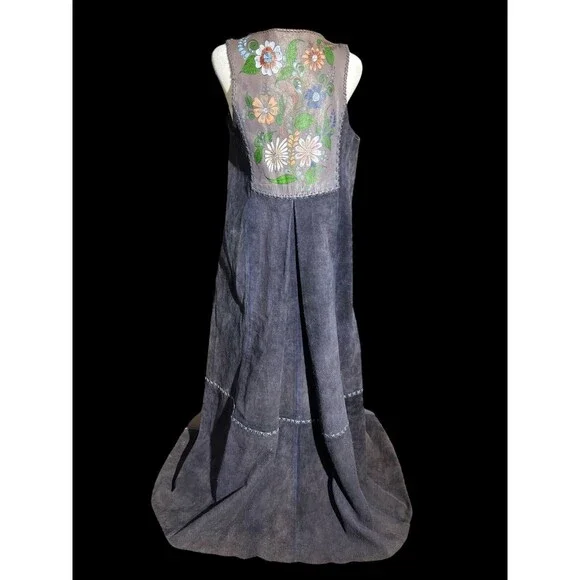 Vtg 70s Char Vest Duster Jacket Hand painted Floral Flower Boho Hippie Hippy - Picture 2 of 16
